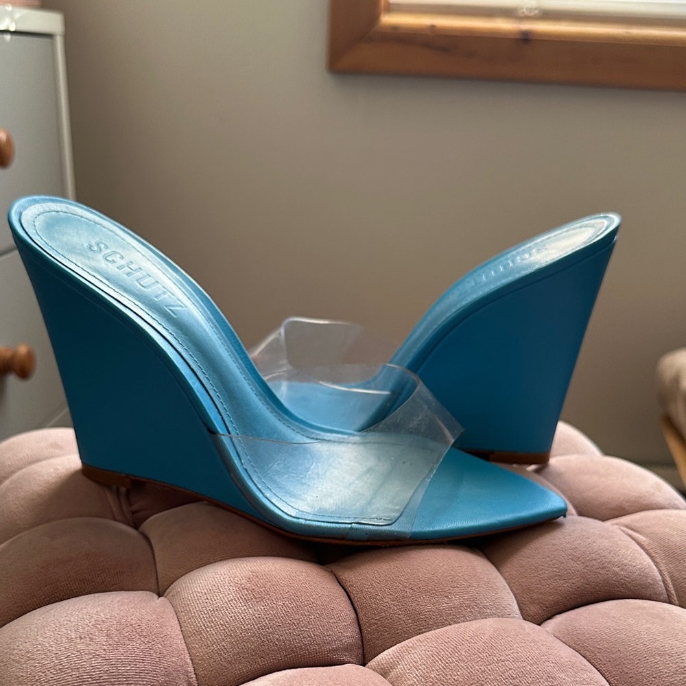 SCHUTZ Teal Wedge Heels